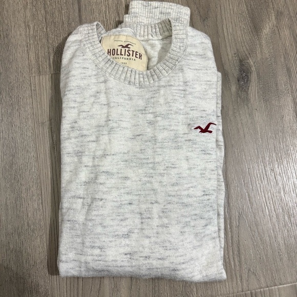 Vtg HOLLISTER Men’s L Long Sleeve Beige Gray Crew Neck Sweater Preppy Y2K - Picture 7 of 8